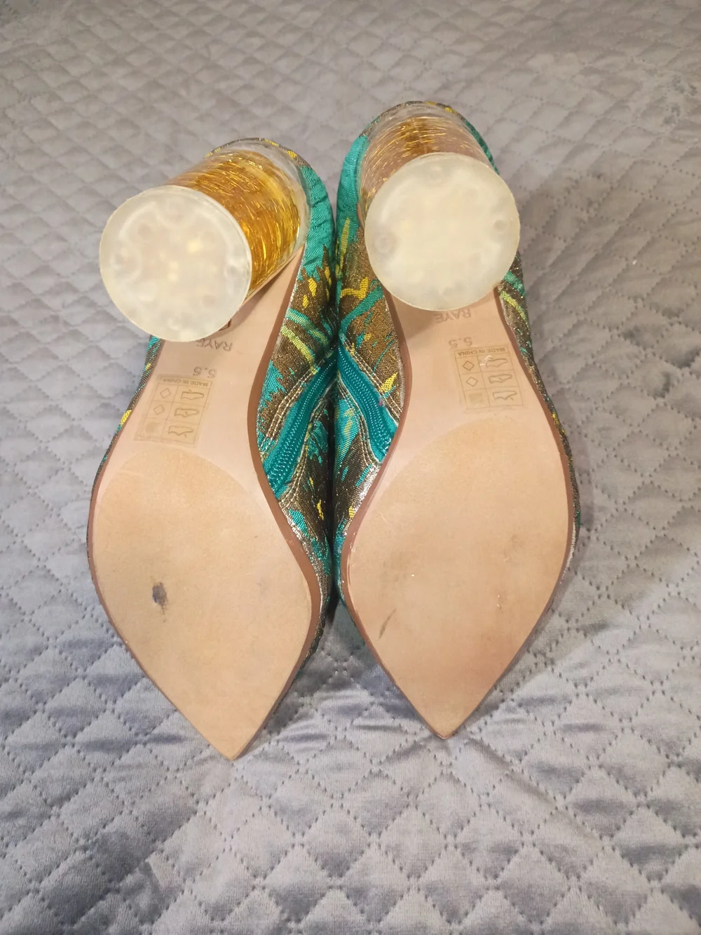 RAYE Teal and Gold Metallic Sculpted Block-Heel Ankle Boots